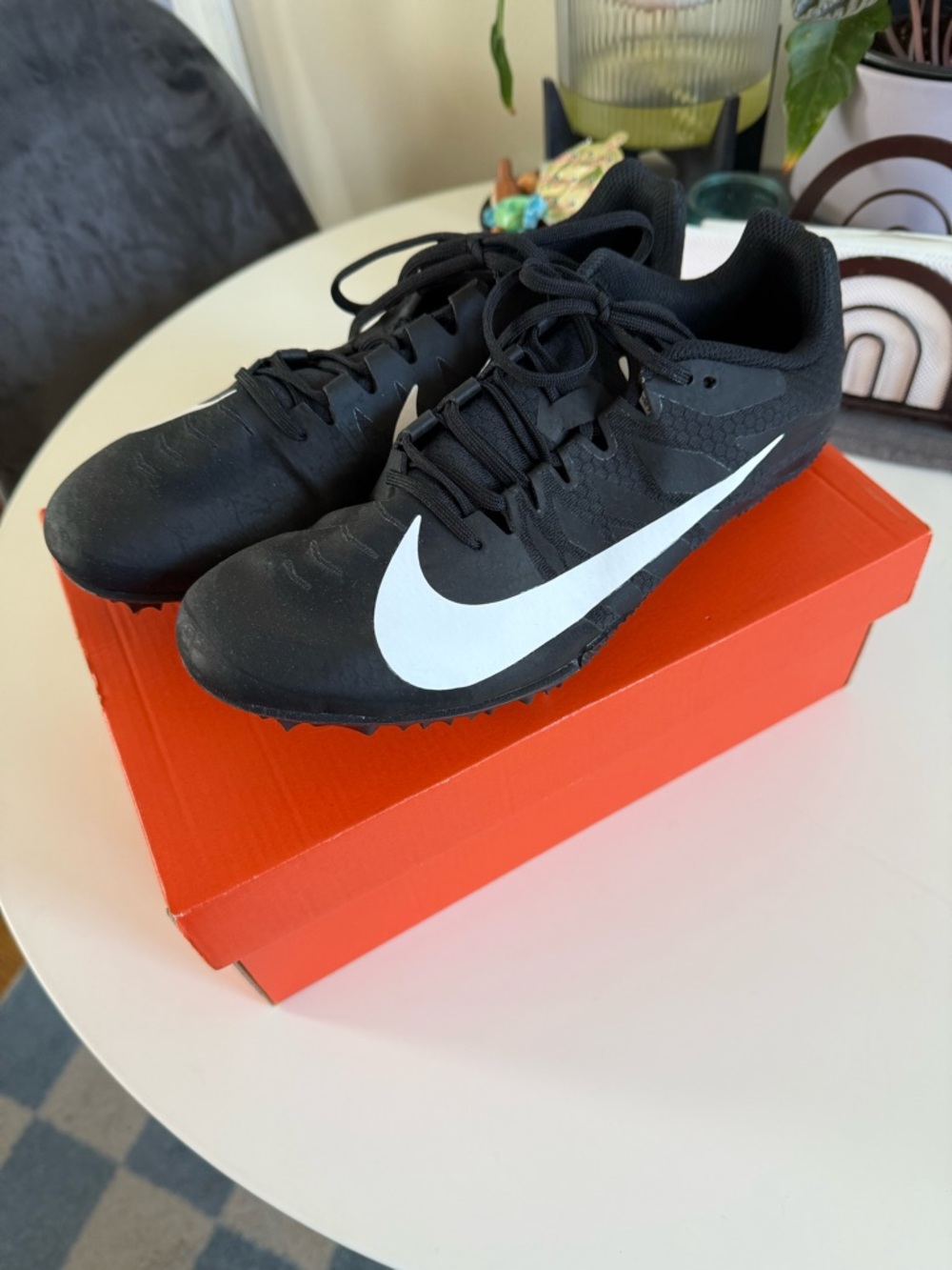 Nike Men’s Black Athletic Track Spikes with White Swoosh